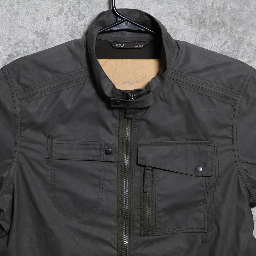 Nau Commuter Jacket Men XL Olive Green Full Zip Pockets Moto Waxed Cotton